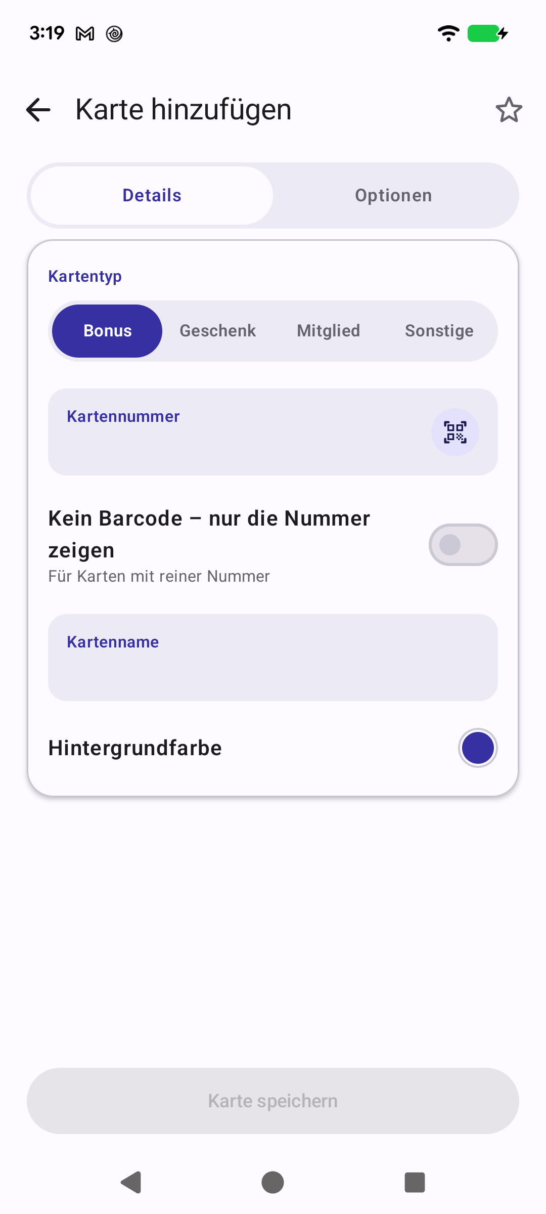 Bildschirm „Karte hinzufügen