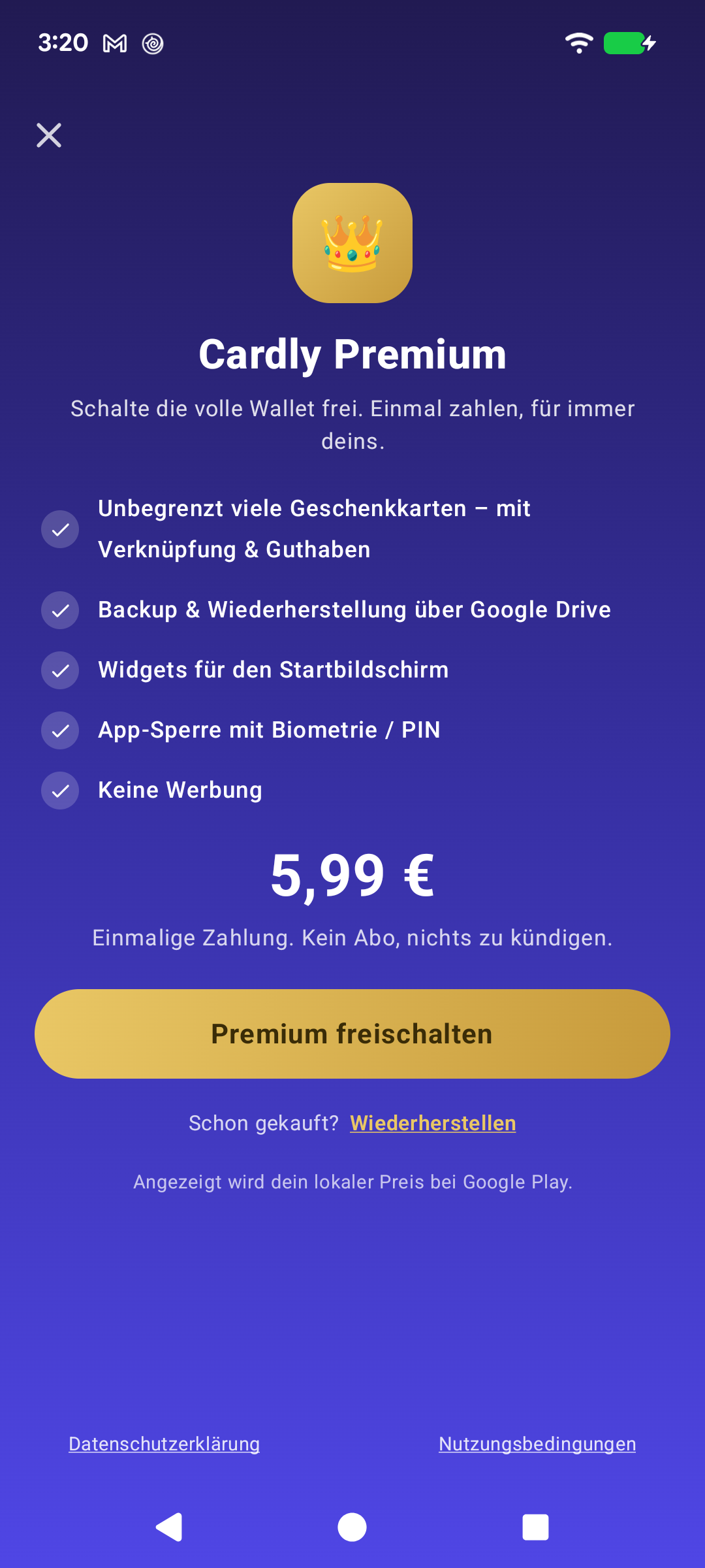 Cardly-Premium-Bildschirm mit fünf Funktionen und einmaligem Preis