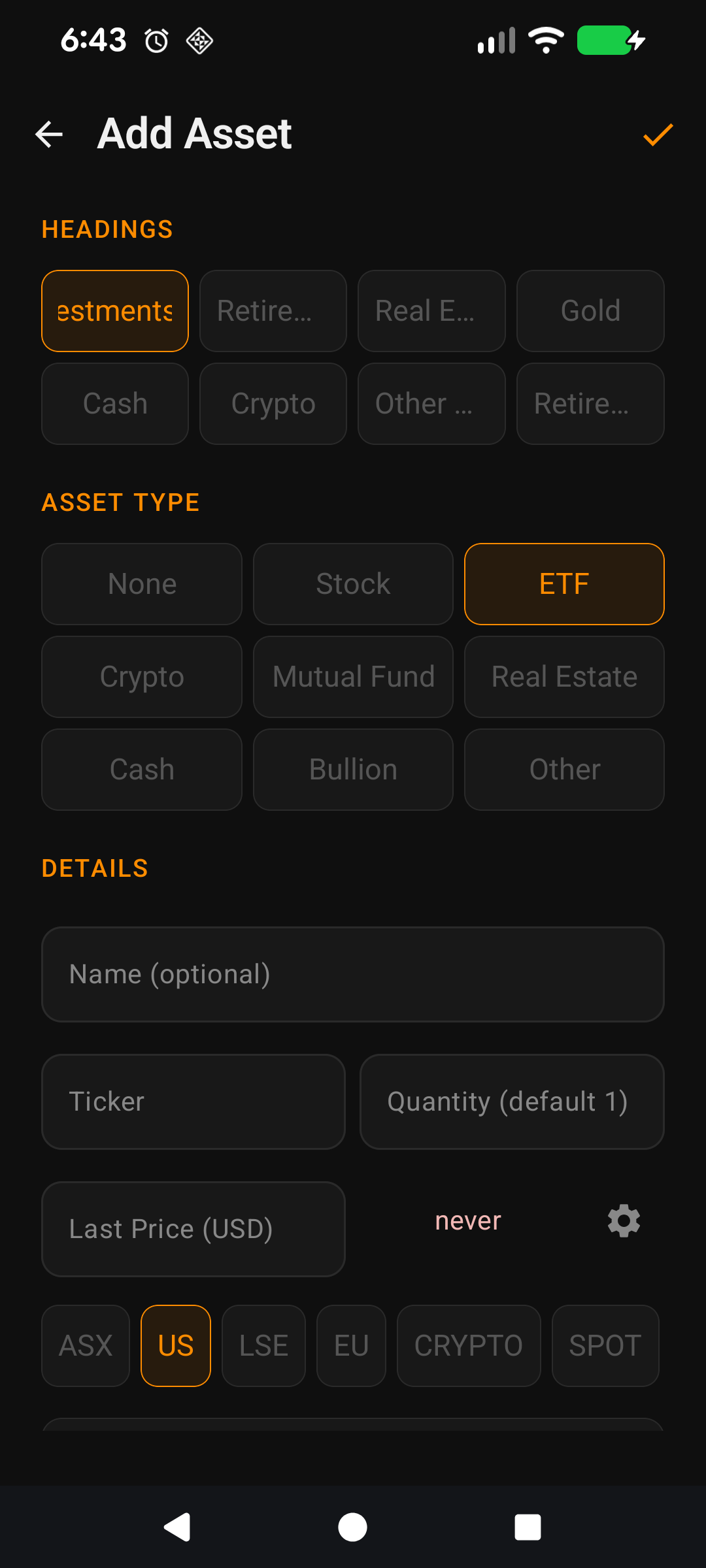 Exchange chip row under Last Price