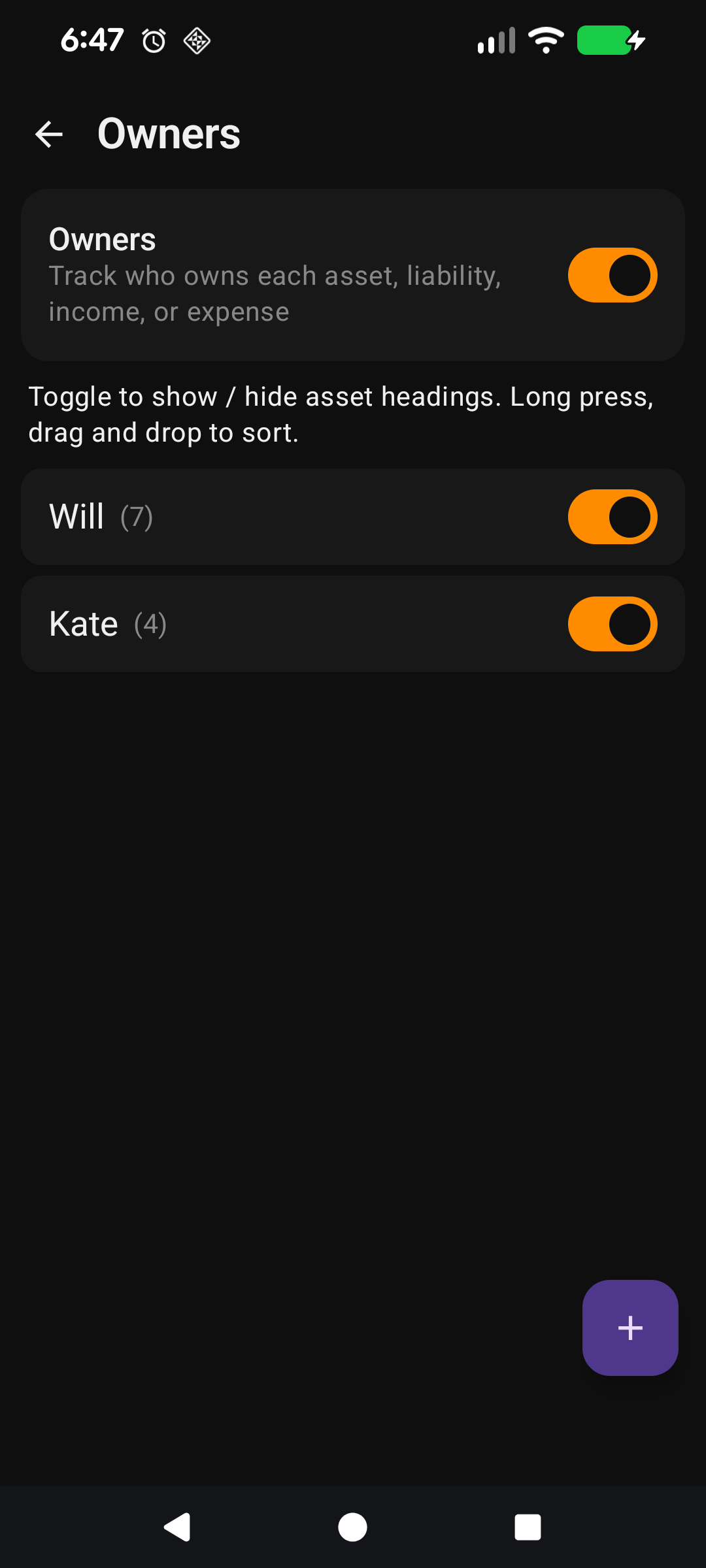 Enable Owners toggle in Settings