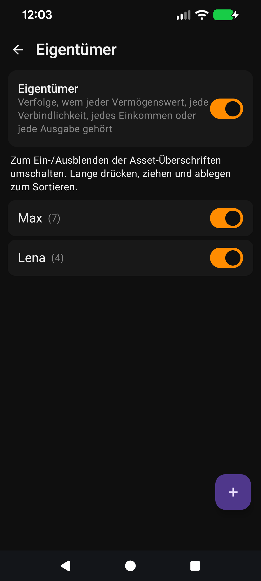 Eigentümerliste in App-Listen mit Ziehgriffen