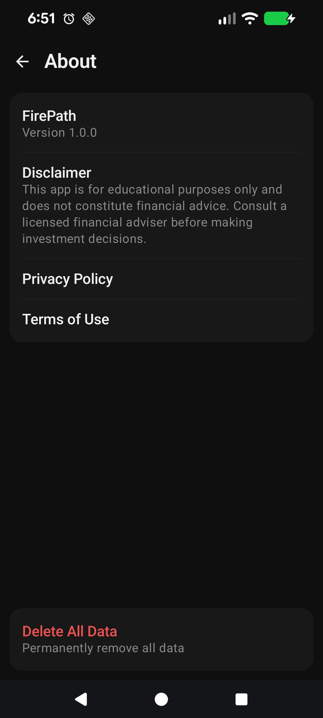 Delete all data confirmation dialog