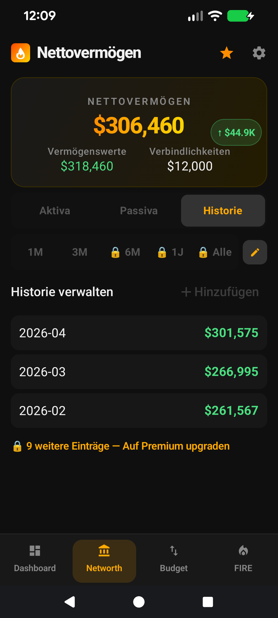 Verlauf-Reiter im Modus Historie verwalten mit der Snapshot-Liste